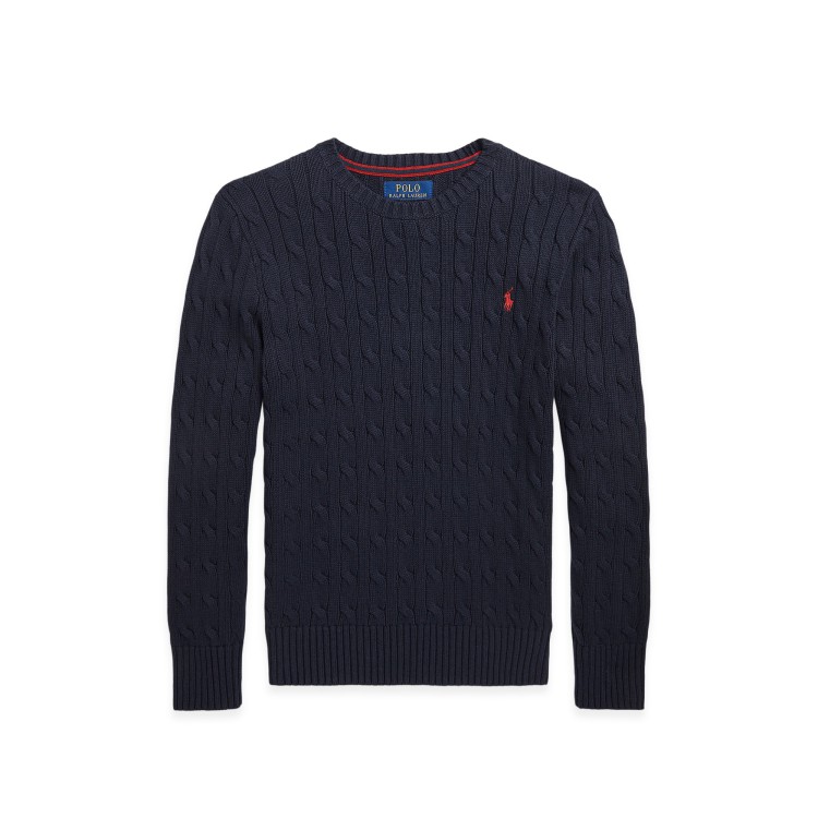 RALPH LAUREN Maglia navy in cotone a trecce bambini