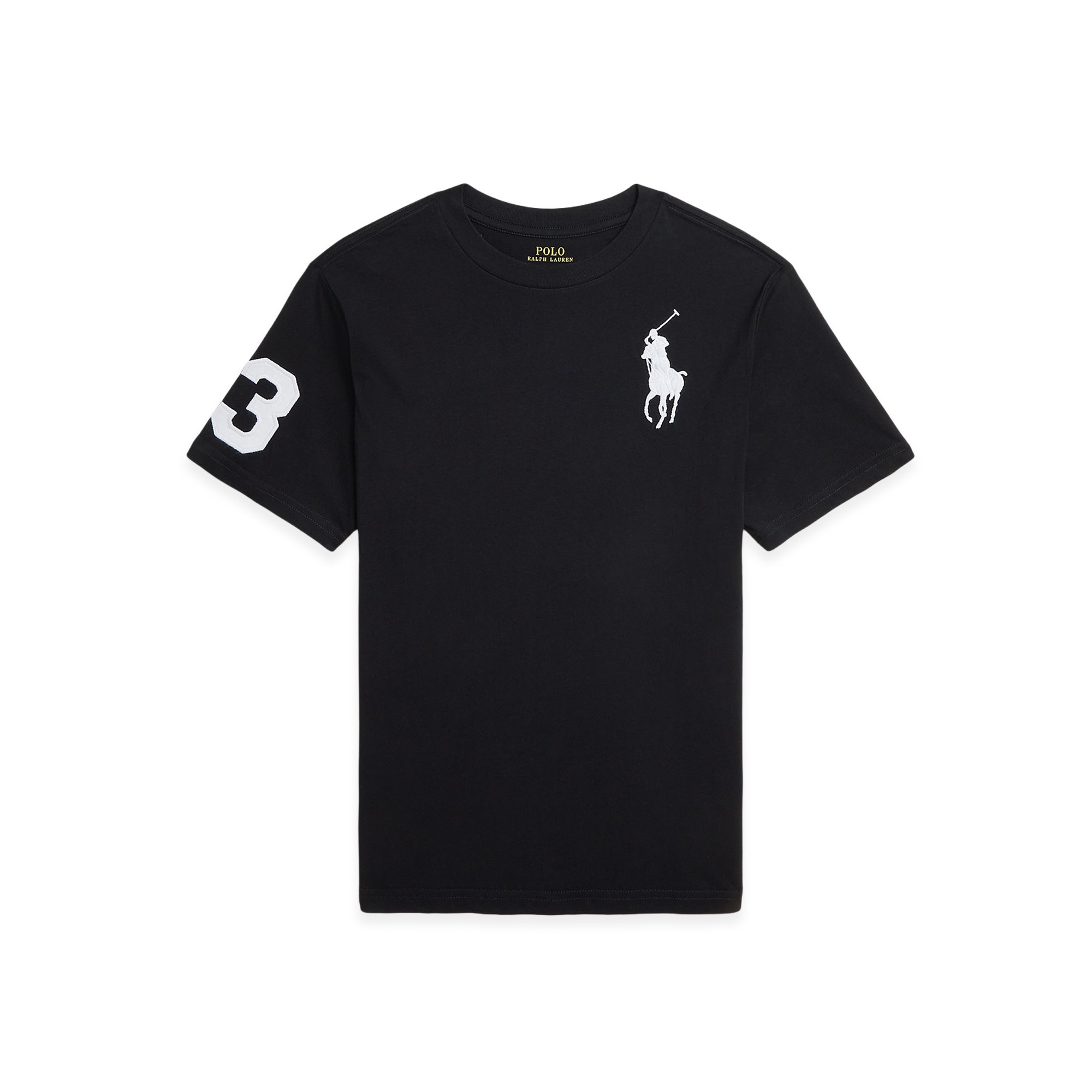 RALPH LAUREN T-shirt nera con Big Pony bianco bambini