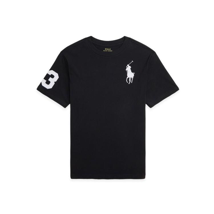 RALPH LAUREN T-shirt nera con Big Pony bianco bambini