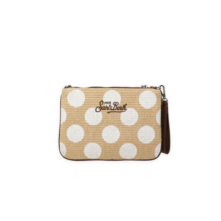 SAINT BARTH Pochette in rafia a pois bianchi bambina