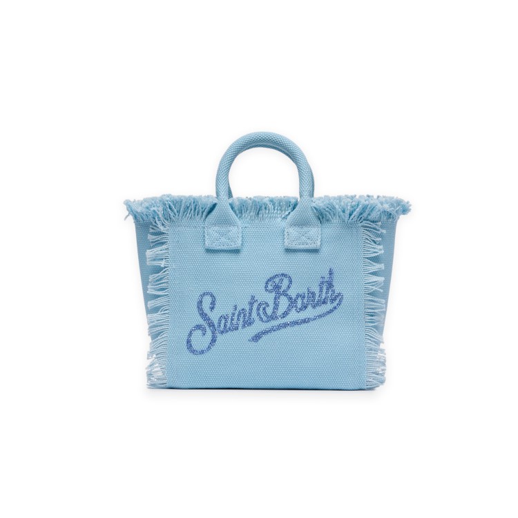 SAINT BARTH Borsa Vanity mini celeste logo strass bambina