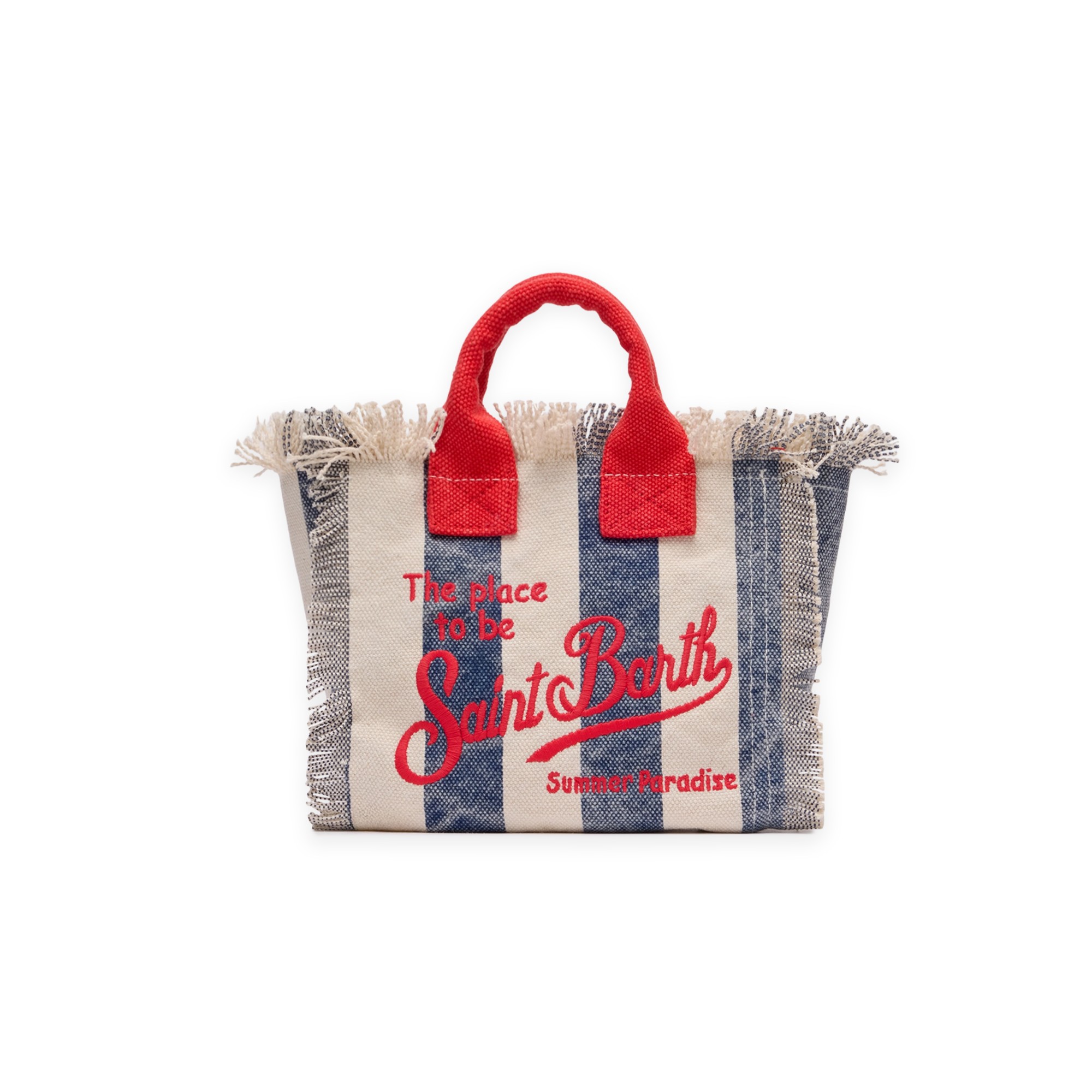 SAINT BARTH Borsa Vanity mini a righe blu e dettagli rossi bambina