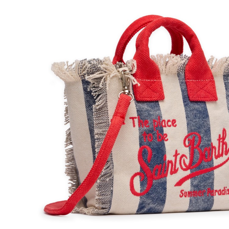 SAINT BARTH Borsa Vanity mini a righe blu e dettagli rossi bambina