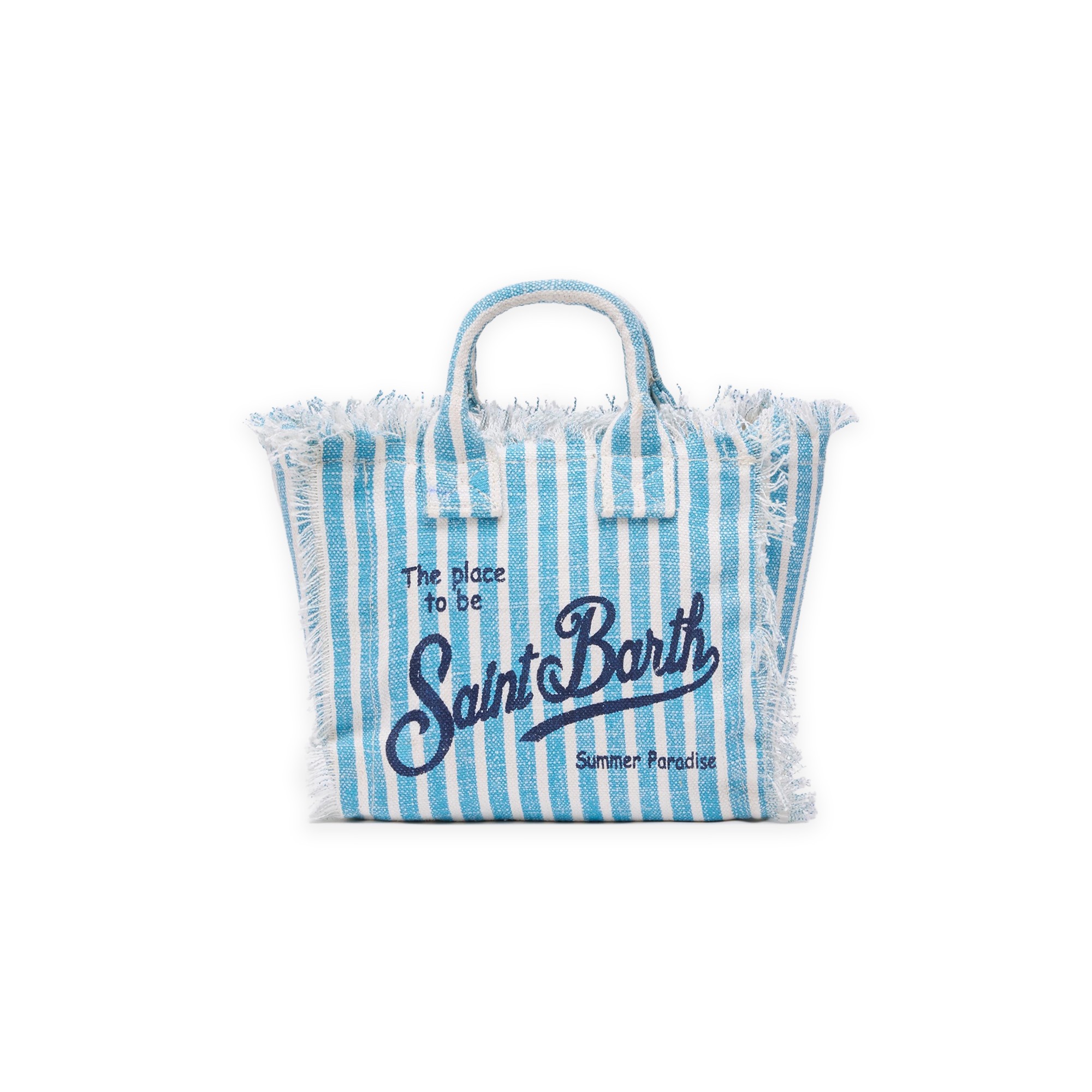 SAINT BARTH Borsa Vanity mini in lino a righe celesti bambina