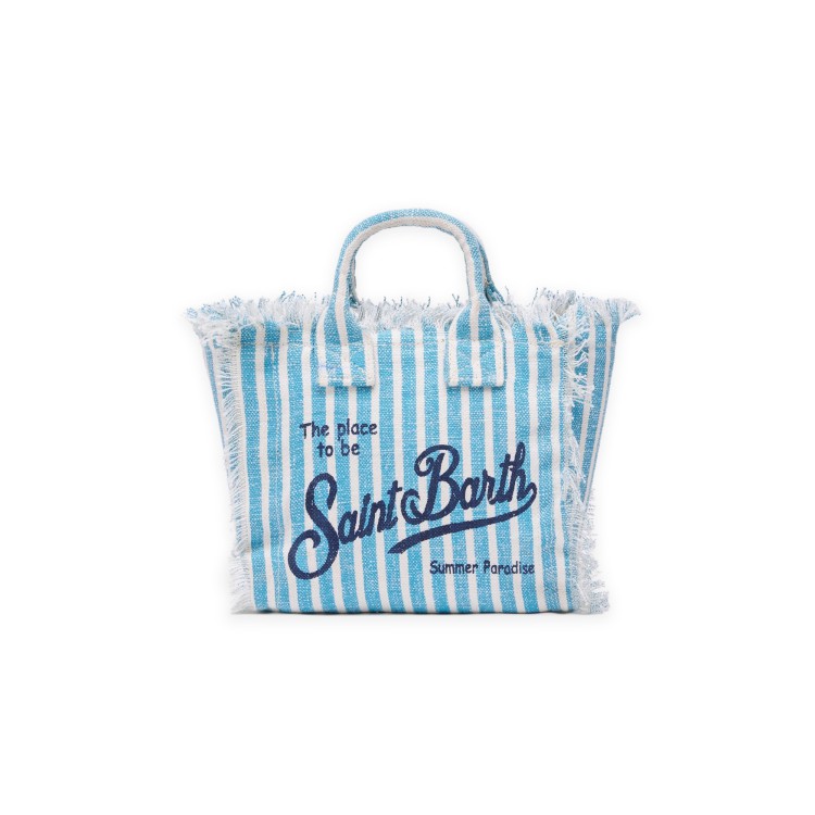 SAINT BARTH Borsa Vanity mini in lino a righe celesti bambina