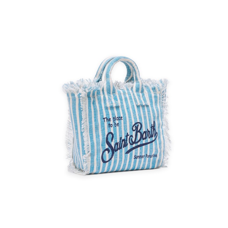 SAINT BARTH Borsa Vanity mini in lino a righe celesti bambina