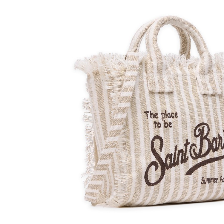SAINT BARTH Borsa Vanity mini in lino a righe beige bambina