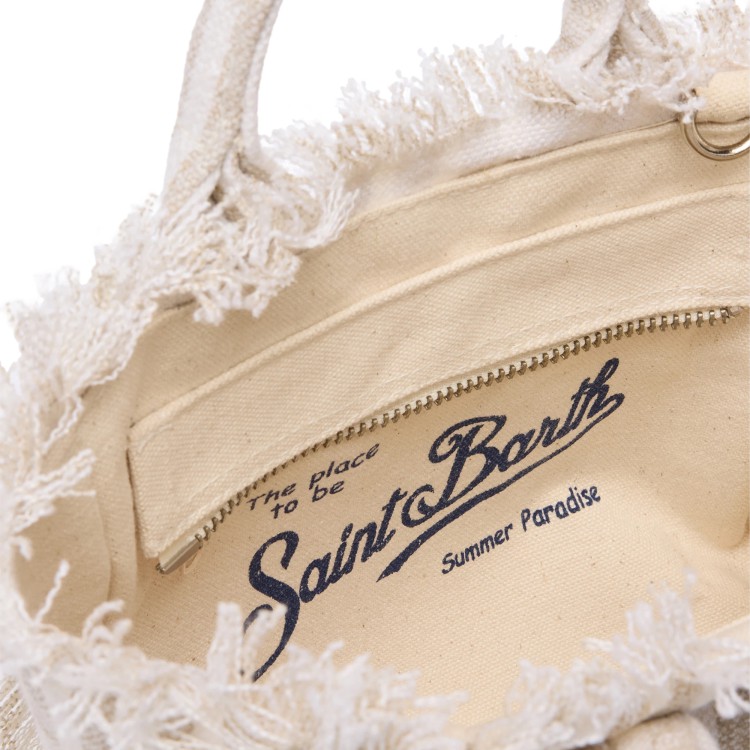 SAINT BARTH Borsa Vanity mini in lino a righe beige bambina