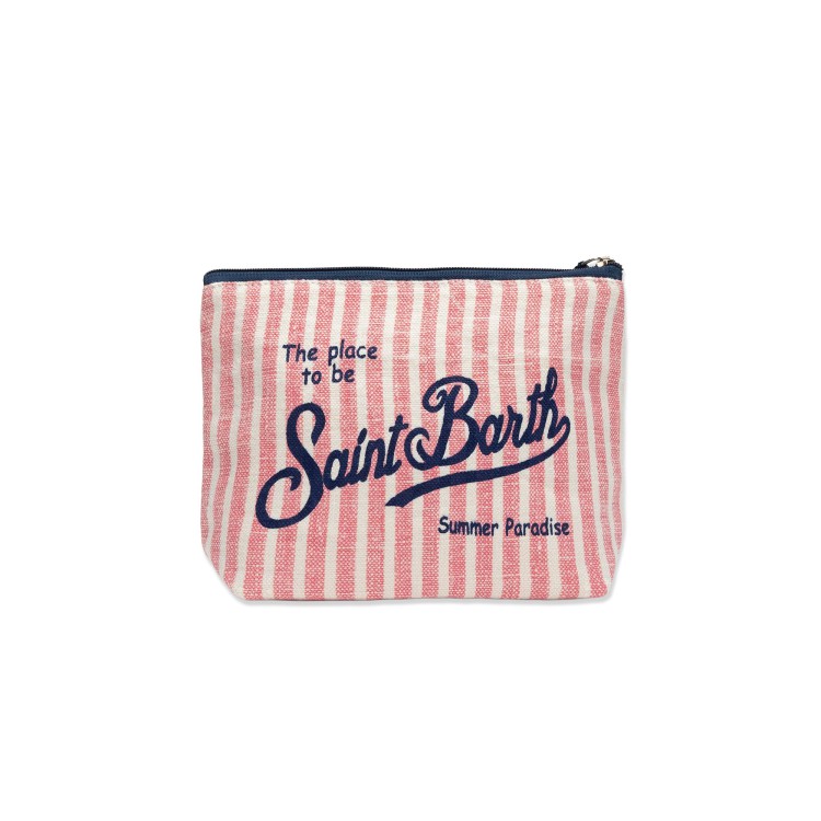 SAINT BARTH Pochette in lino a righe rosa bambina