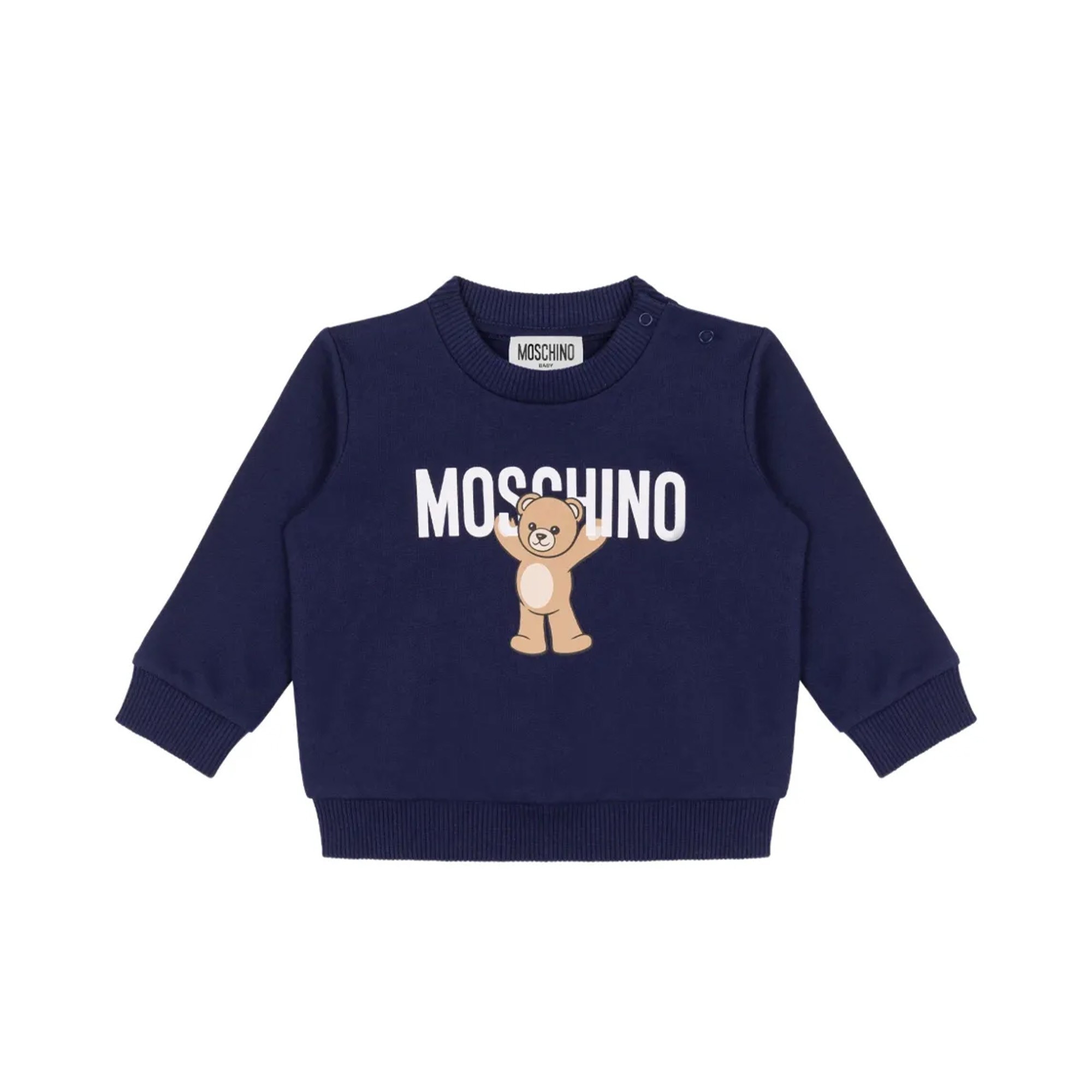 MOSCHINO Felpa blu navy girocollo con Moschino Bear neonati