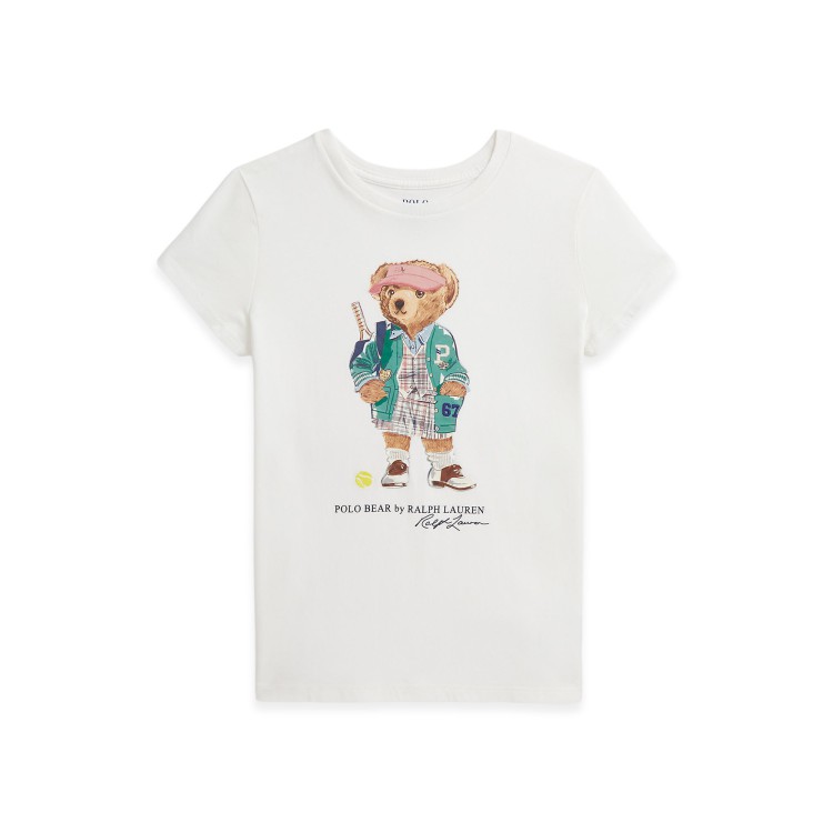 RALPH LAUREN T-shirt bianca con stampa Polo Bear bambina