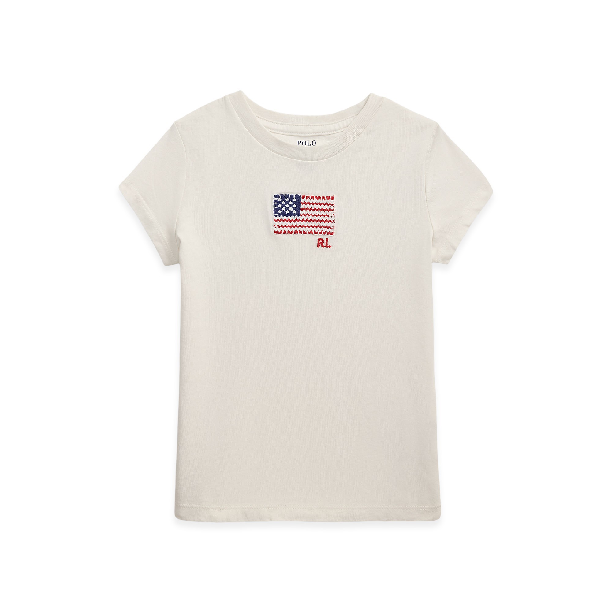 RALPH LAUREN T-shirt crema con bandiera ricamata bambina