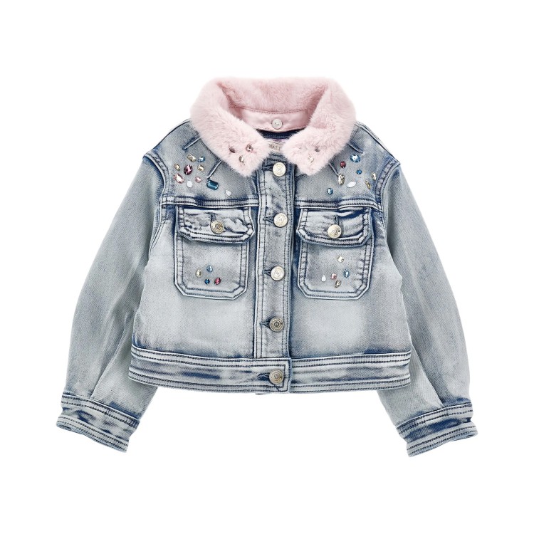 MONNALISA Giacca in denim con pelliccia e strass bambina