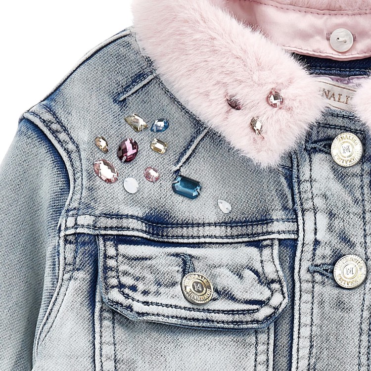 MONNALISA Giacca in denim con pelliccia e strass bambina