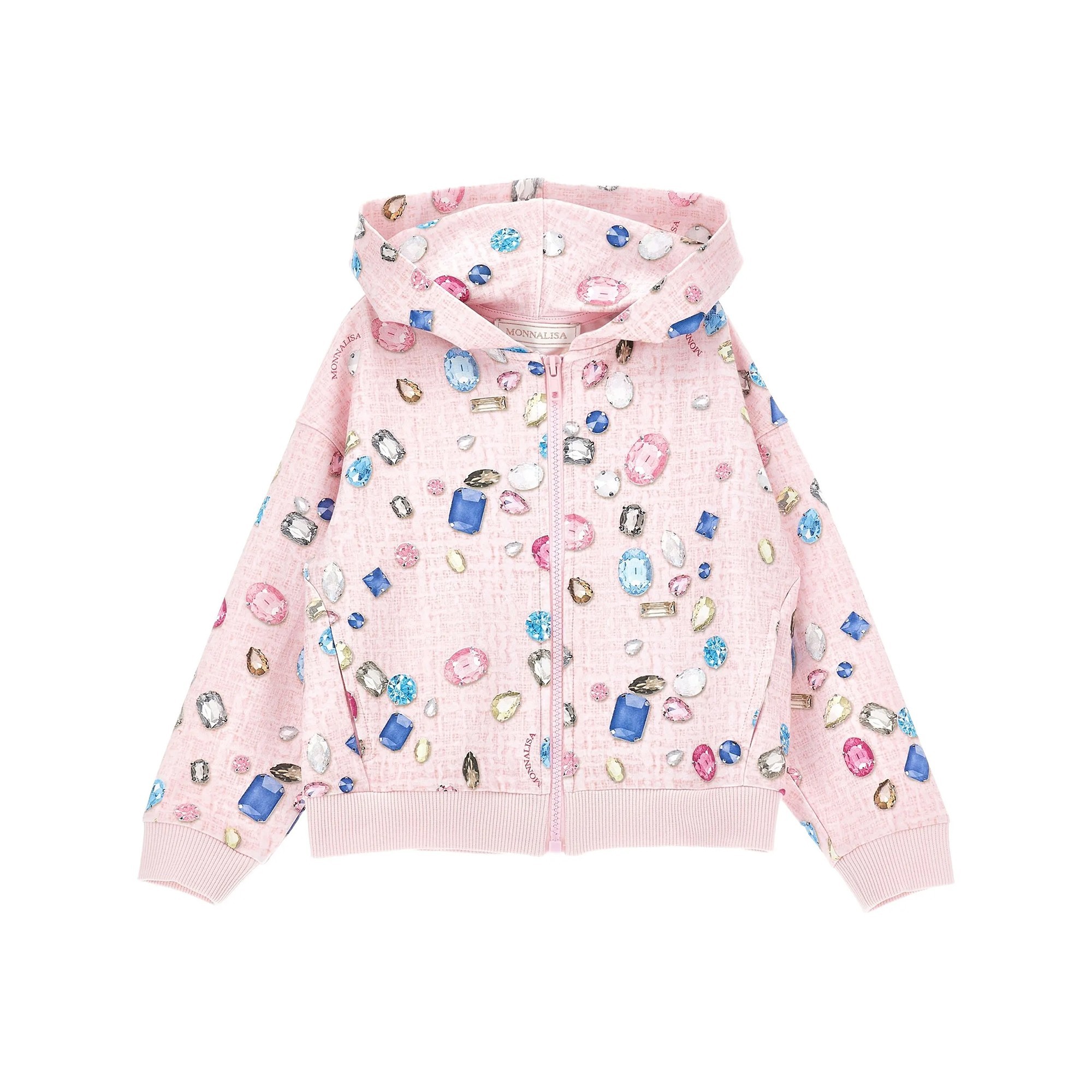 MONNALISA Felpa rosa con cappuccio e motivo gemme bambina