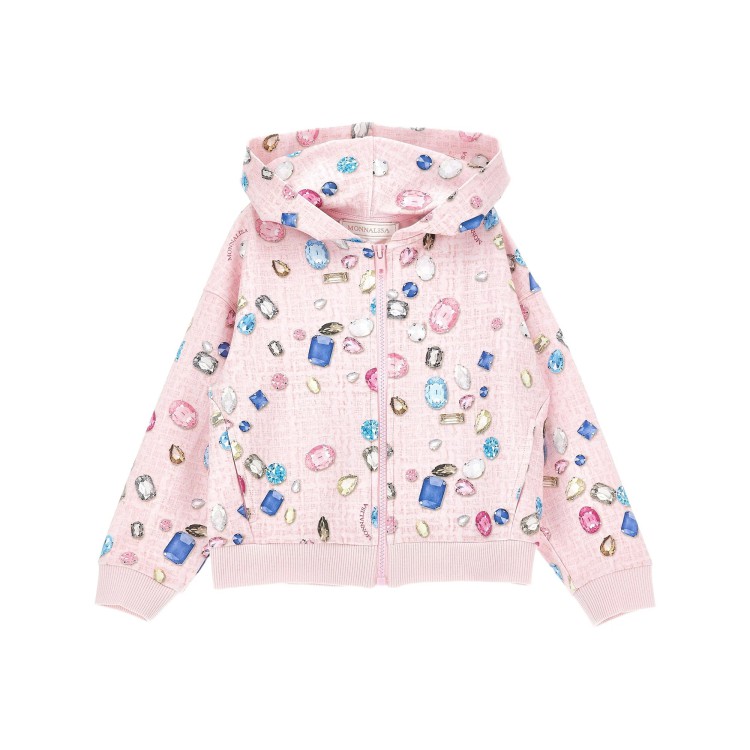MONNALISA Felpa rosa con cappuccio e motivo gemme bambina