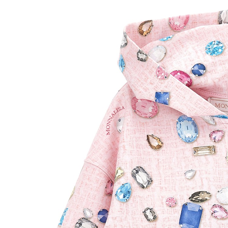 MONNALISA Felpa rosa con cappuccio e motivo gemme bambina