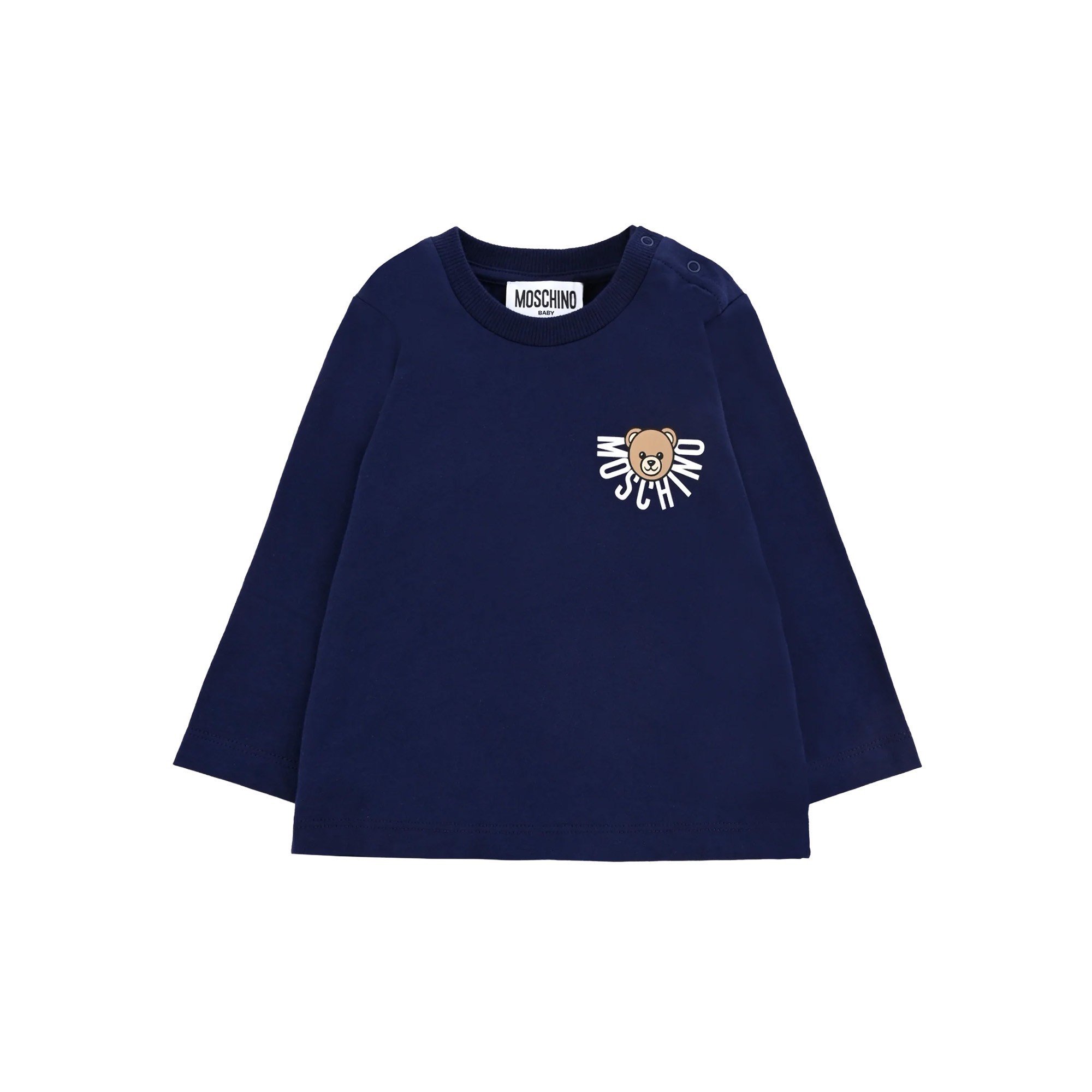 MOSCHINO T-shirt blu a maniche lunghe logo neonati