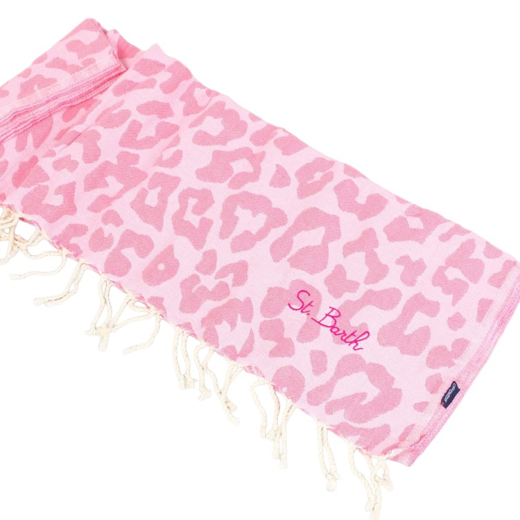SAINT BARTH Telo mare rosa leopardato bambini