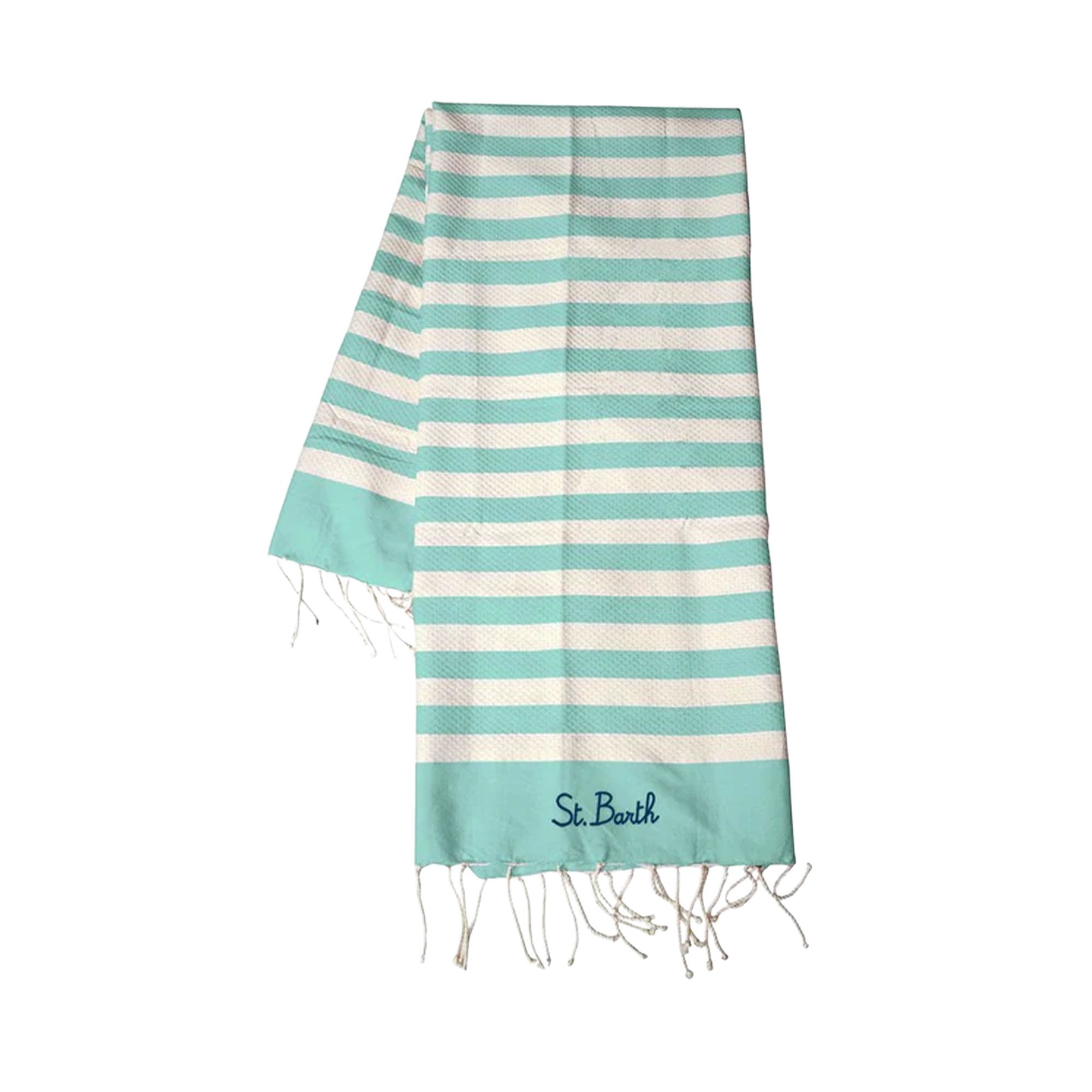 SAINT BARTH Telo mare verde acqua a righe bambini