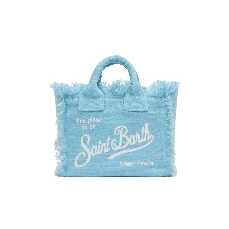 SAINT BARTH Borsa Vanity mini in lino celeste bambina