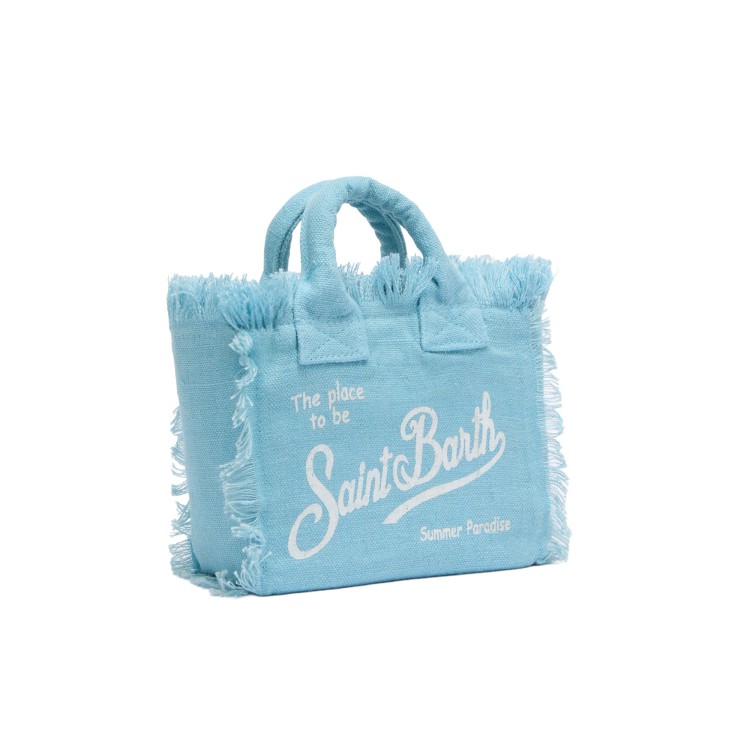 SAINT BARTH Borsa Vanity mini in lino celeste bambina
