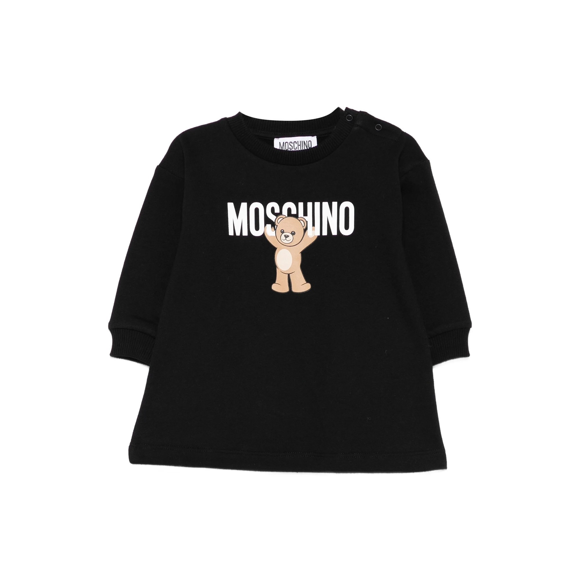 MOSCHINO Abito nero con orsetto e logo neonata
