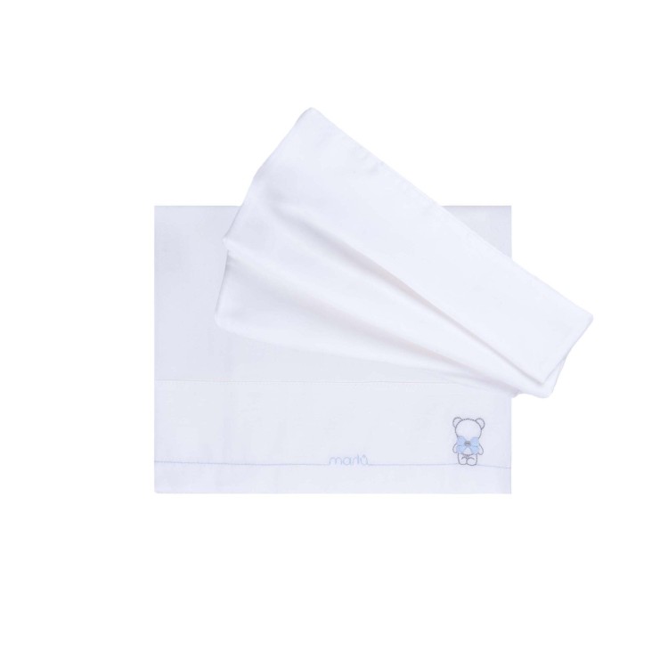 MARLU' Set lenzuolino bianco ricami azzurri neonato