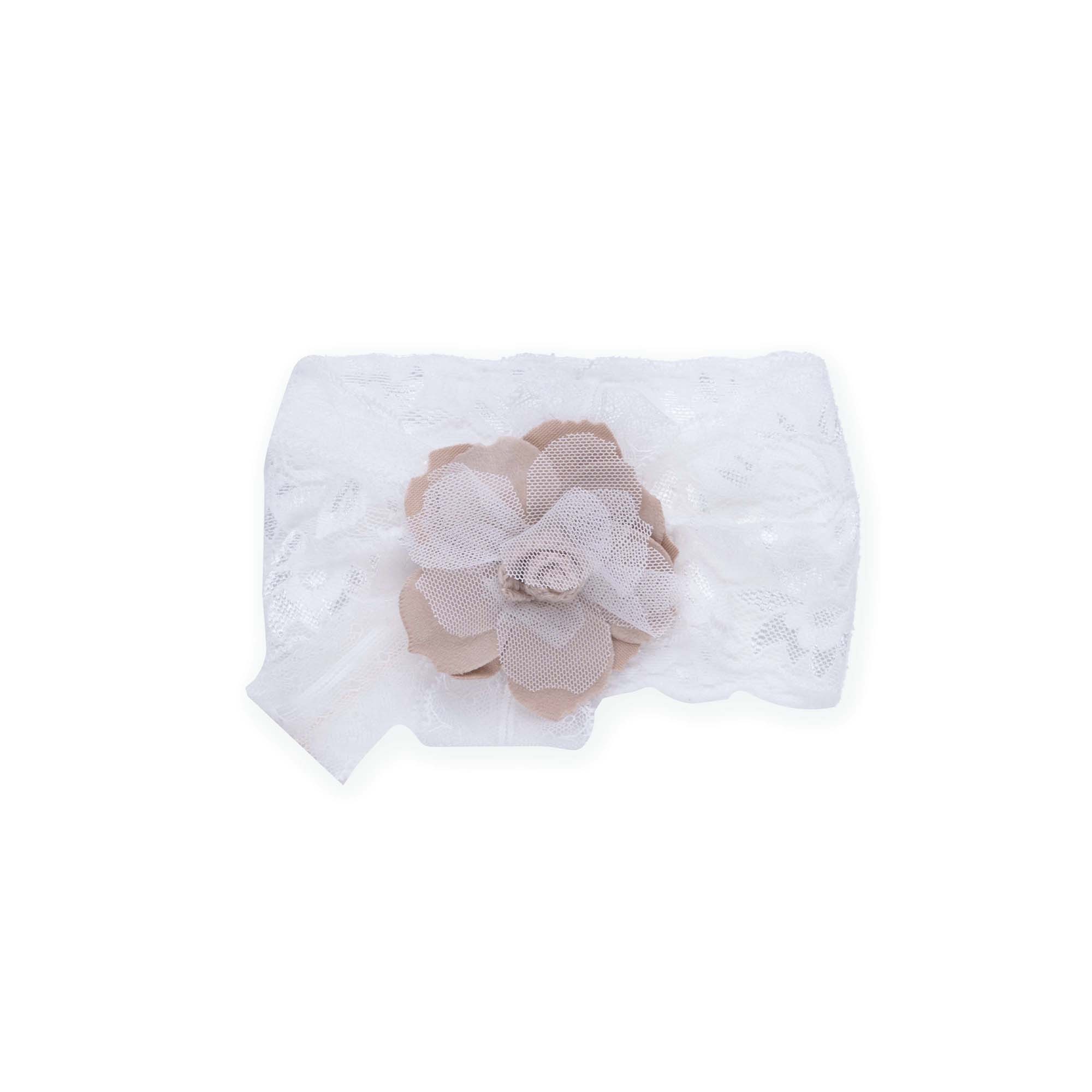 MARLU' Fascetta bianca con fiore beige neonata