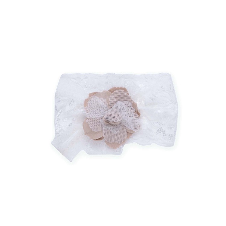 MARLU' Fascetta bianca con fiore beige neonata