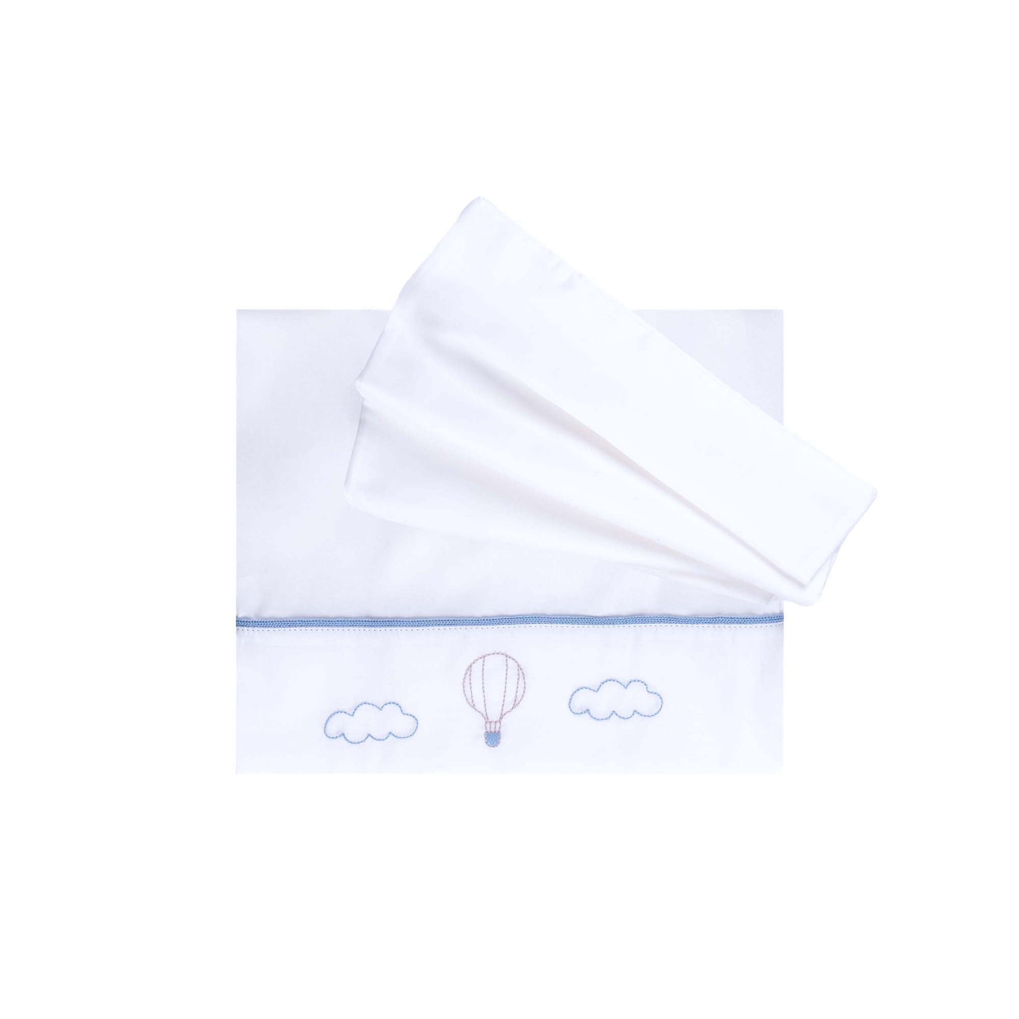 MARLU' Set lenzuolino bianco ricami azzurri neonato