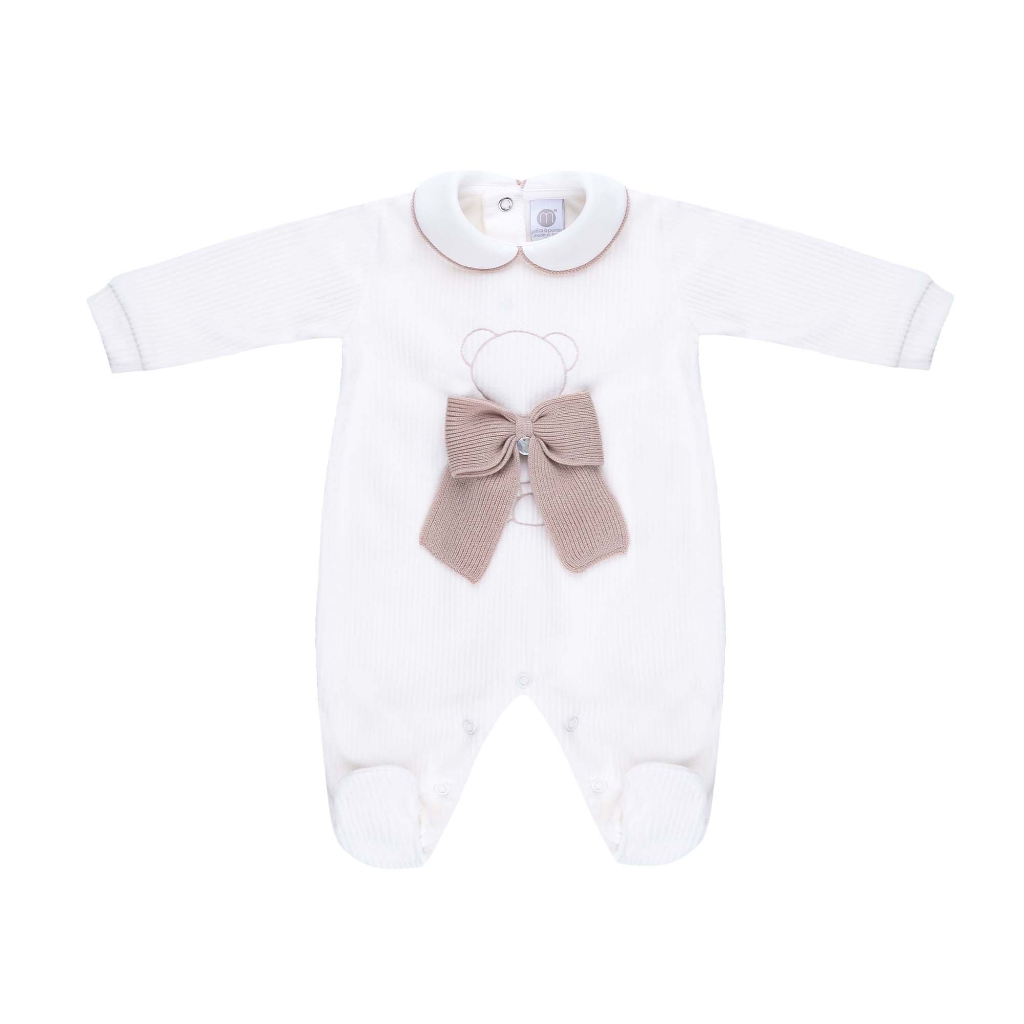 MARLU' Tutina bianca con fiocco beige neonati