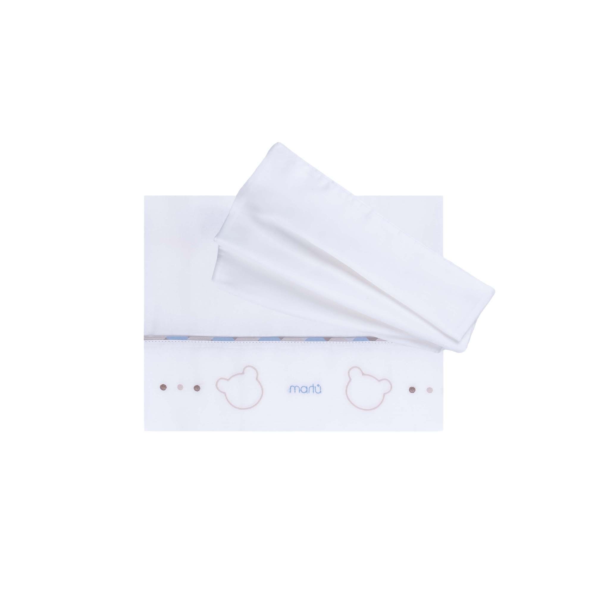 MARLU' Set lenzuolino bianco ricami orsetti neonato