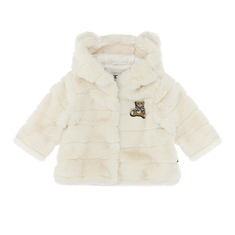 MOSCHINO Giubbotto bianco in finta pelliccia neonata