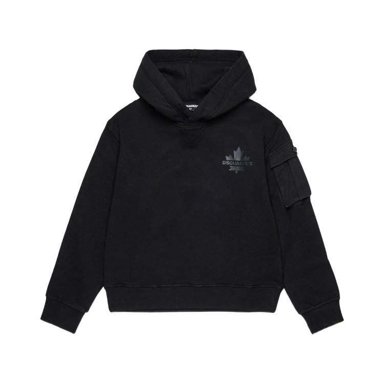 DSQUARED Felpa nera in cotone con cappuccio bambino