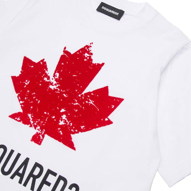 DSQUARED T-shirt bianca con logo maple bambino