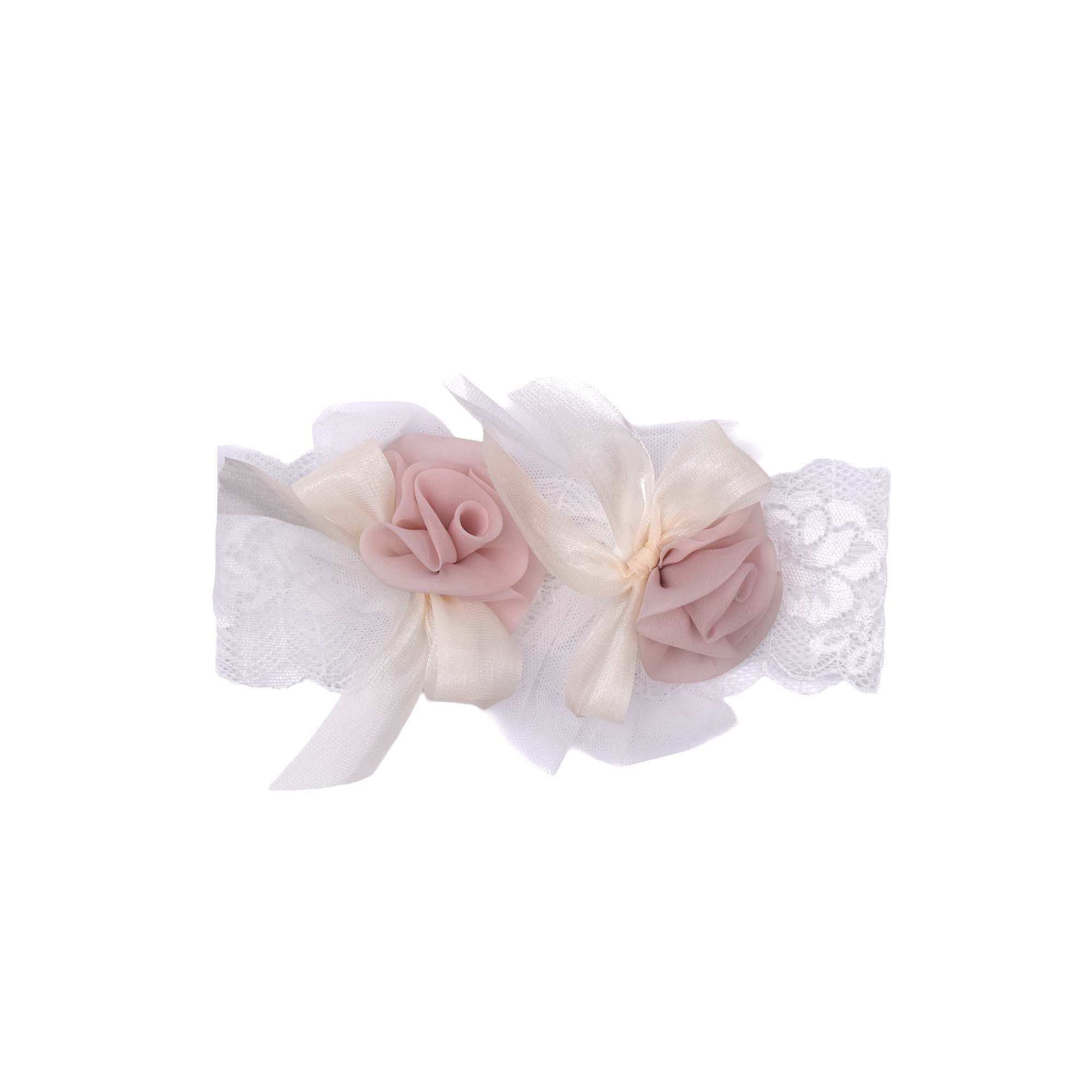 MARLU' Fascetta bianca con rose neonata