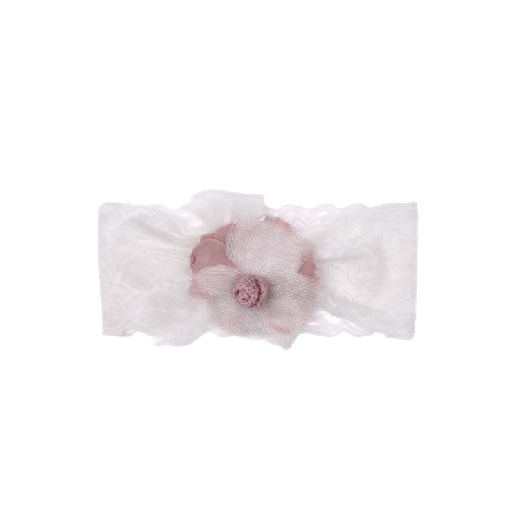 MARLU' Fascetta bianca con fiore rosa neonata