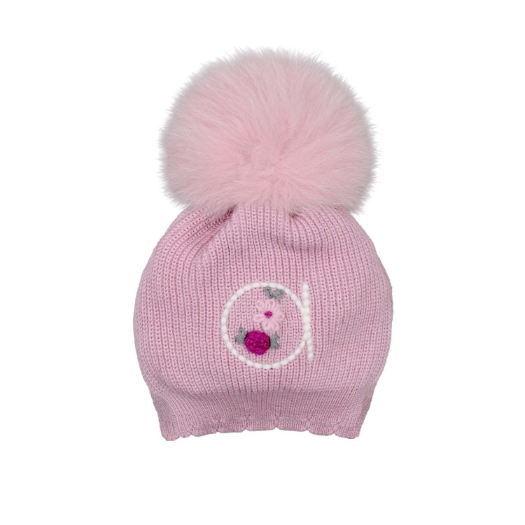 MARLU' Cappellino marsala con ricamo e pom pom neonata