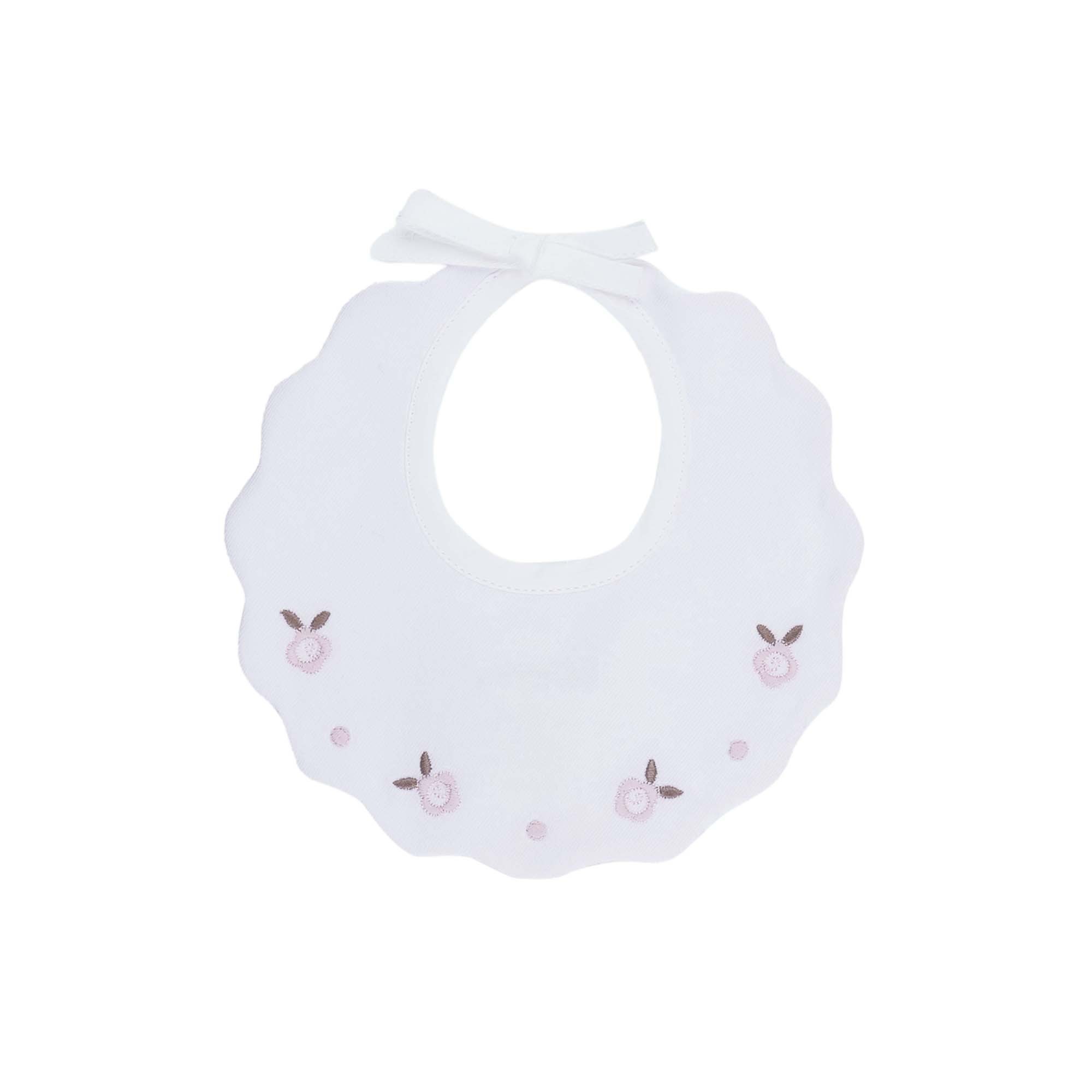 MARLU' Bavetta bianca con ricamo rosa neonata