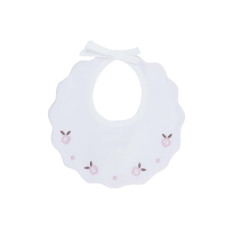 MARLU' Bavetta bianca con ricamo rosa neonata