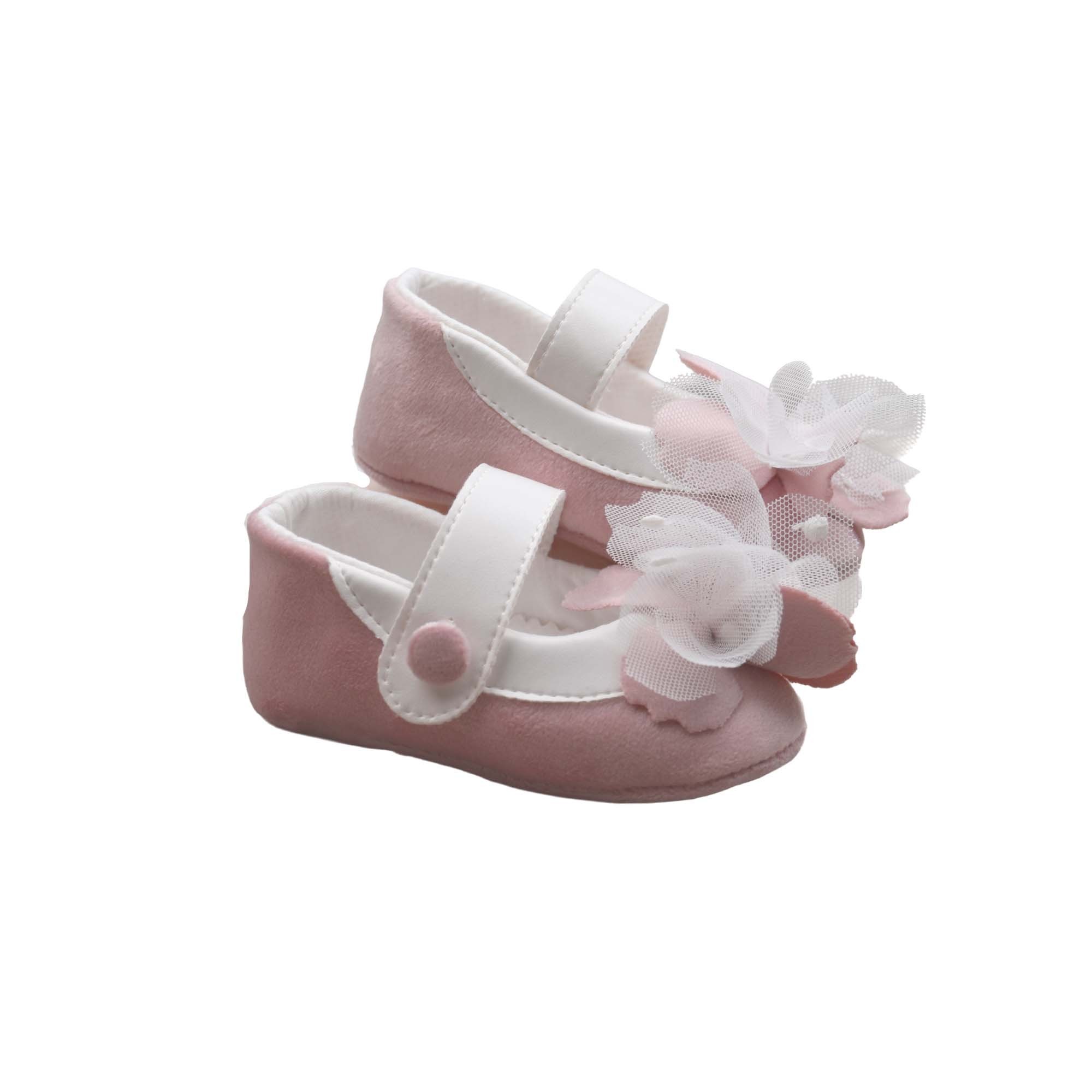 MARLU' Scarpine bianche e rosa con fiore neonata