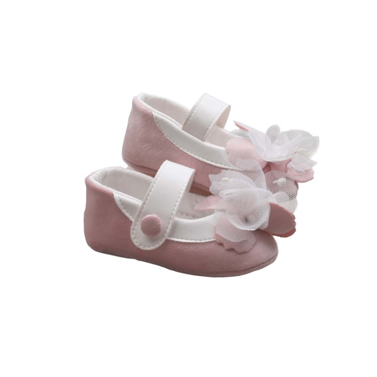 MARLU' Scarpine bianche e rosa con fiore neonata