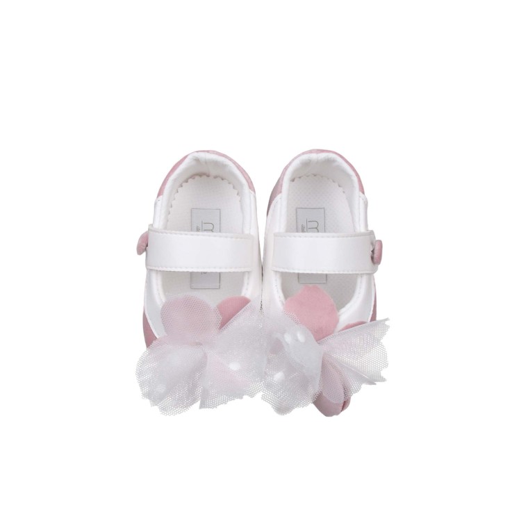 MARLU' Scarpine bianche e rosa con fiore neonata