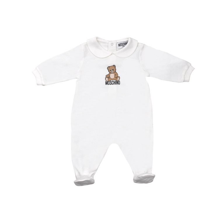 MOSCHINO Tutina bianca con logo e Bear neonati