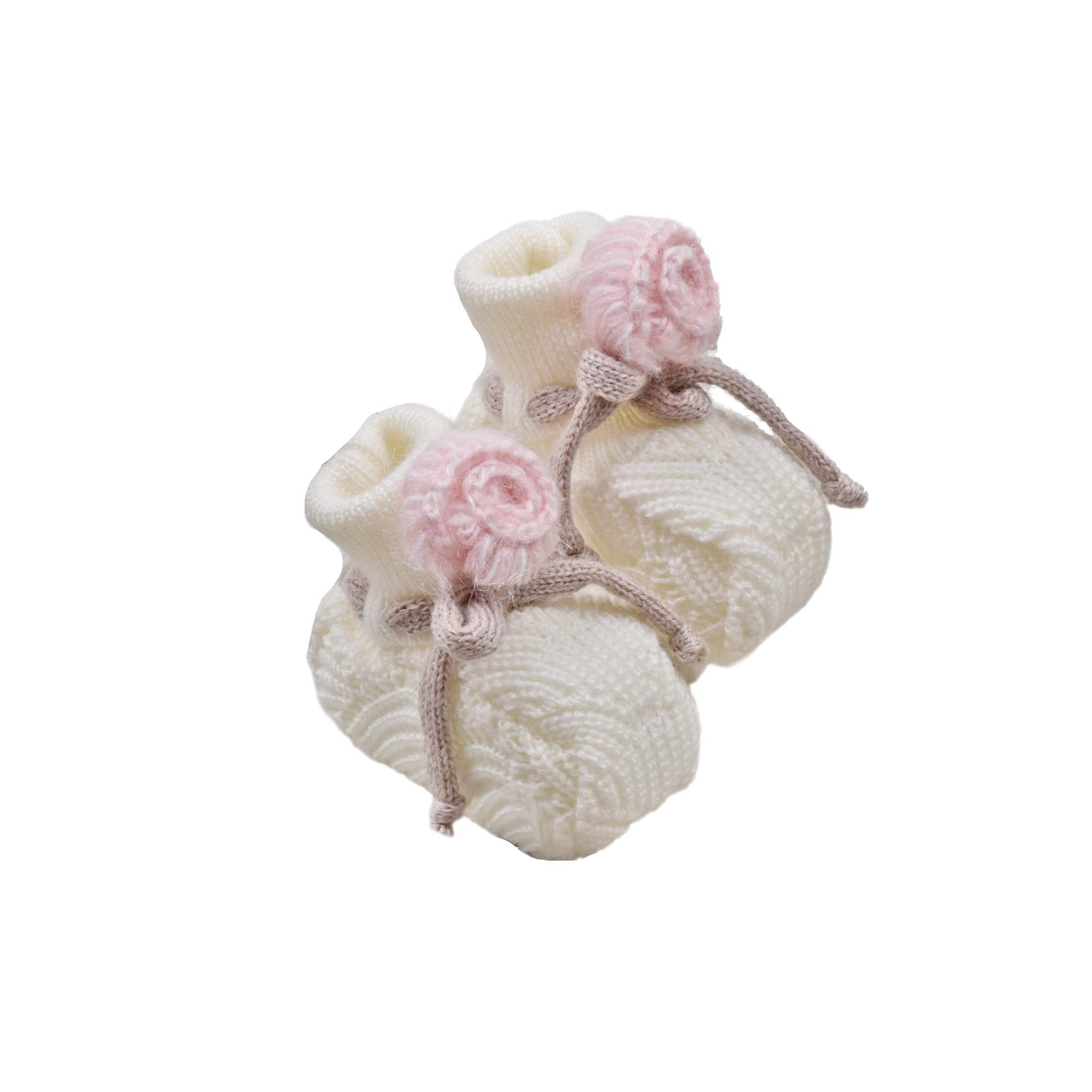 MARLU' Scarpine bianche in filo con fiocco e fiore neonata