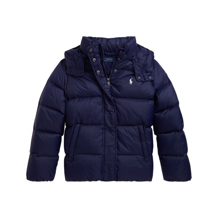 RALPH LAUREN Bomber blu navy logo bianco bambini