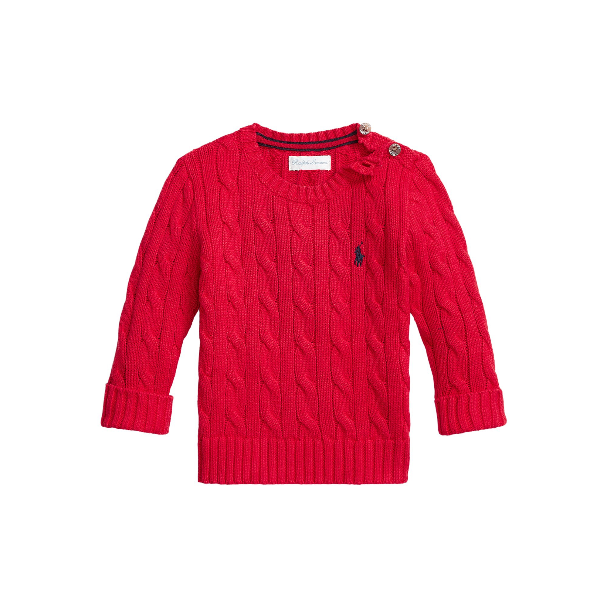 RALPH LAUREN Maglia rossa a trecce in cotone neonati