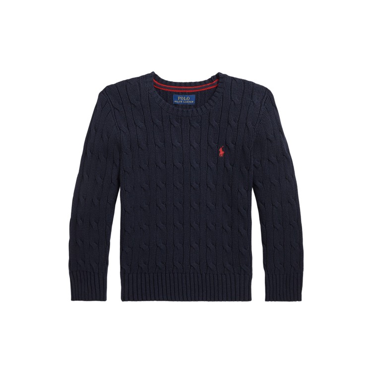 RALPH LAUREN Maglia navy in cotone a trecce bambini