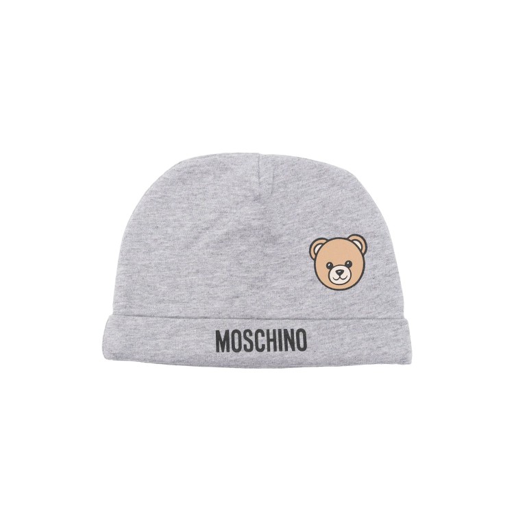 MOSCHINO Berretto grigio con logo e Teddy Bear neonati